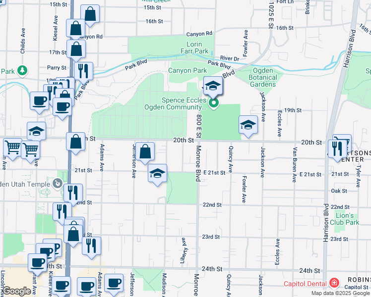 map of restaurants, bars, coffee shops, grocery stores, and more near 2022 Liberty Avenue in Ogden