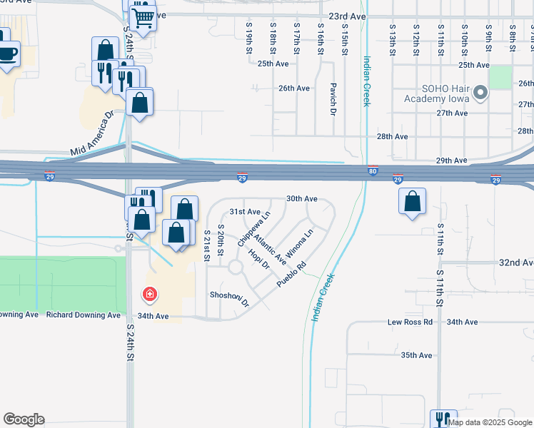 map of restaurants, bars, coffee shops, grocery stores, and more near 2000 31st Avenue in Council Bluffs