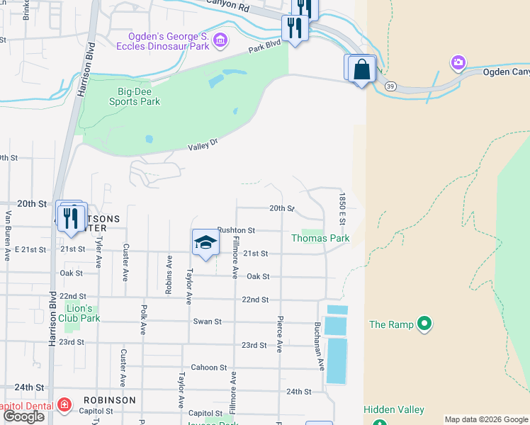 map of restaurants, bars, coffee shops, grocery stores, and more near 1659 20th Street in Ogden