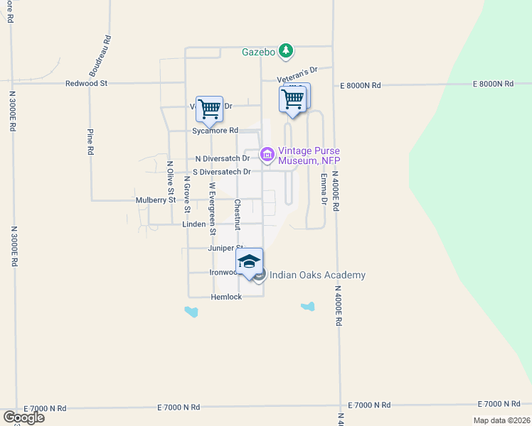 map of restaurants, bars, coffee shops, grocery stores, and more near 442 North Bramble Street in Manteno