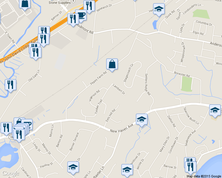 map of restaurants, bars, coffee shops, grocery stores, and more near 157 Timber Trail in Milford