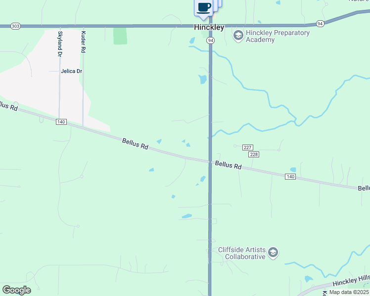 map of restaurants, bars, coffee shops, grocery stores, and more near 1705 Bellus Road in Hinckley