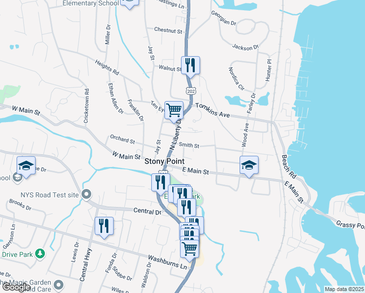 map of restaurants, bars, coffee shops, grocery stores, and more near 18 North Liberty Drive in Stony Point