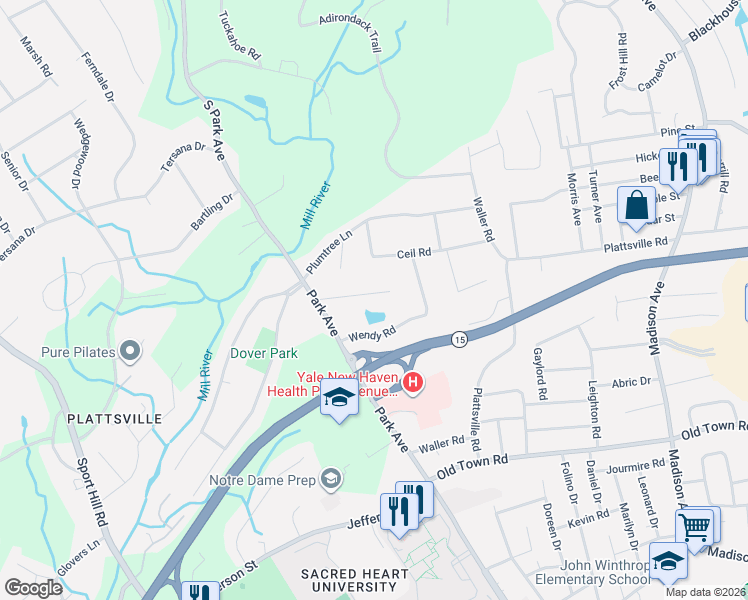 map of restaurants, bars, coffee shops, grocery stores, and more near 52 Russ Road in Trumbull