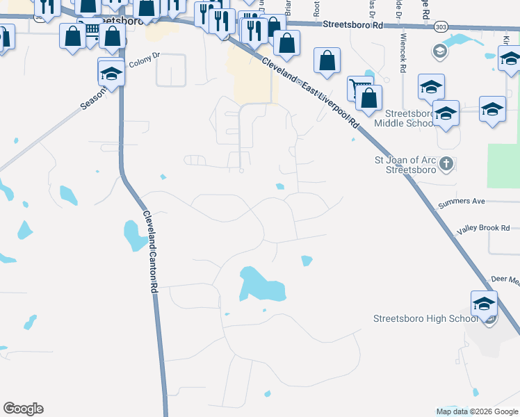 map of restaurants, bars, coffee shops, grocery stores, and more near 8776 Kelly Lane in Streetsboro