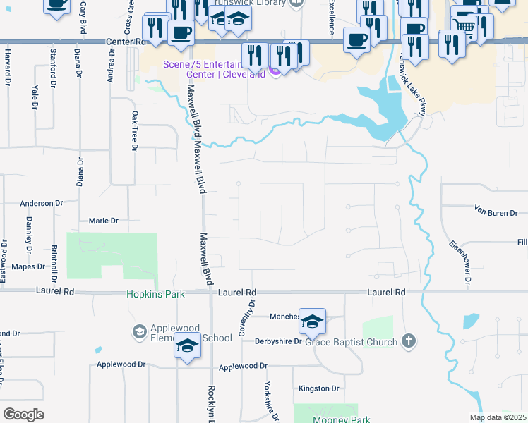 map of restaurants, bars, coffee shops, grocery stores, and more near 1651 Dorchester Dr in Brunswick