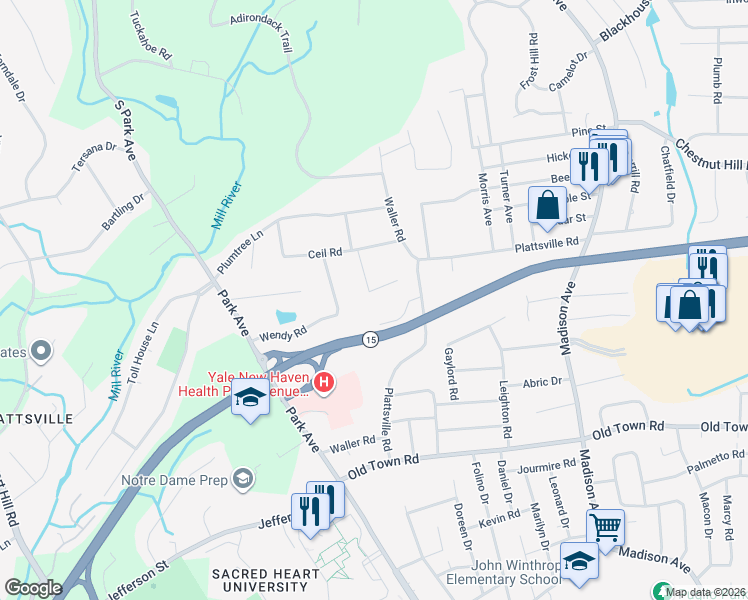 map of restaurants, bars, coffee shops, grocery stores, and more near 52 Brian Drive in Trumbull