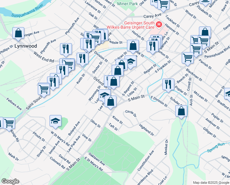 map of restaurants, bars, coffee shops, grocery stores, and more near 32 Oxford Street in Ashley