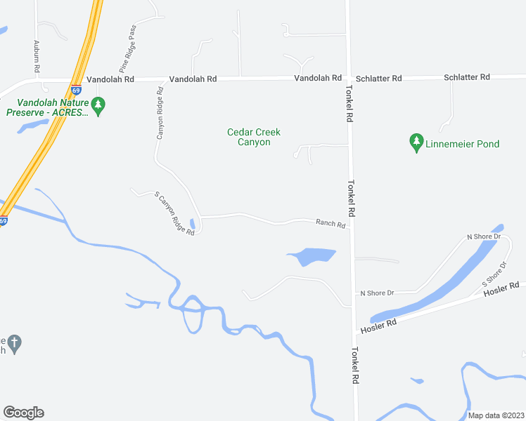 map of restaurants, bars, coffee shops, grocery stores, and more near 5033 Ranch Road in Allen County