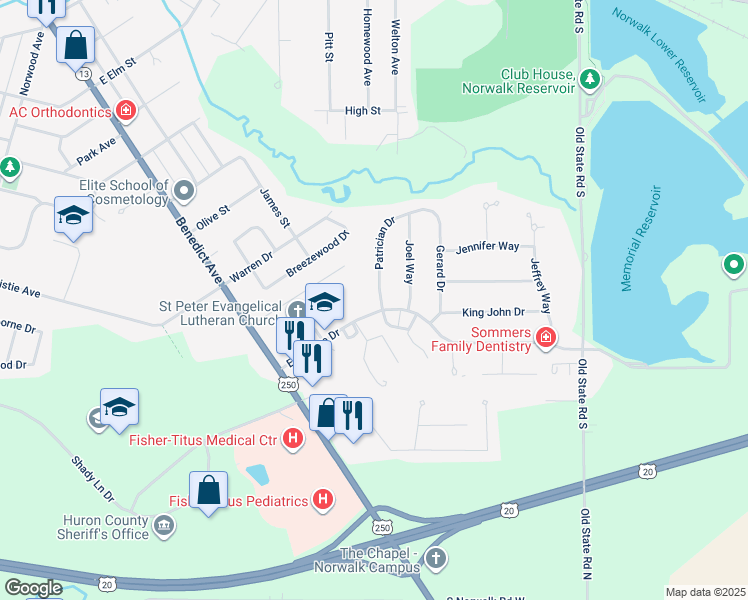 map of restaurants, bars, coffee shops, grocery stores, and more near 3 Patrician Drive in Norwalk