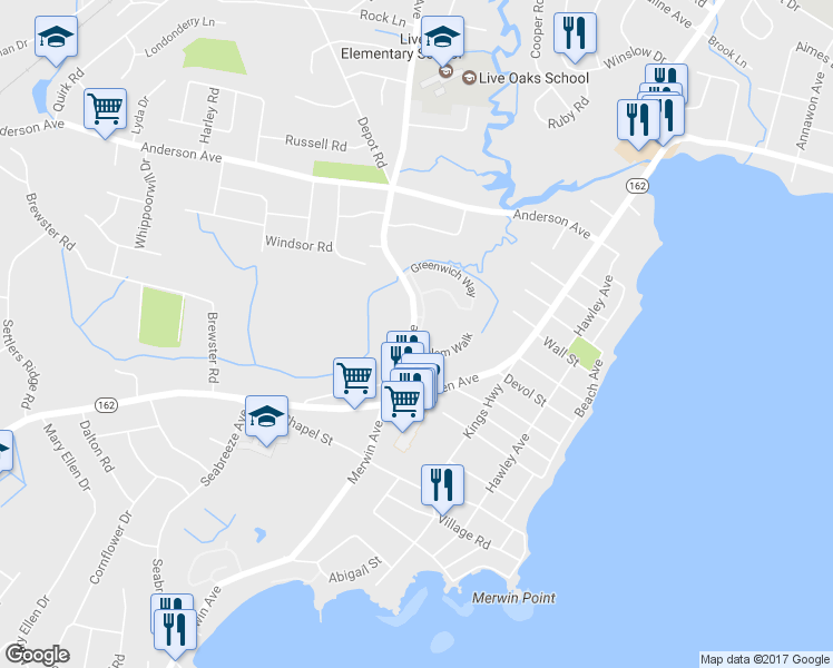 map of restaurants, bars, coffee shops, grocery stores, and more near 188 Penn Common in Milford