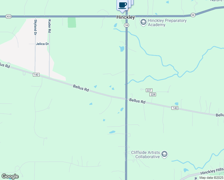 map of restaurants, bars, coffee shops, grocery stores, and more near 1705 Bellus Road in Hinckley
