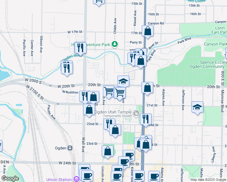 map of restaurants, bars, coffee shops, grocery stores, and more near 2030 Lincoln Avenue in Ogden