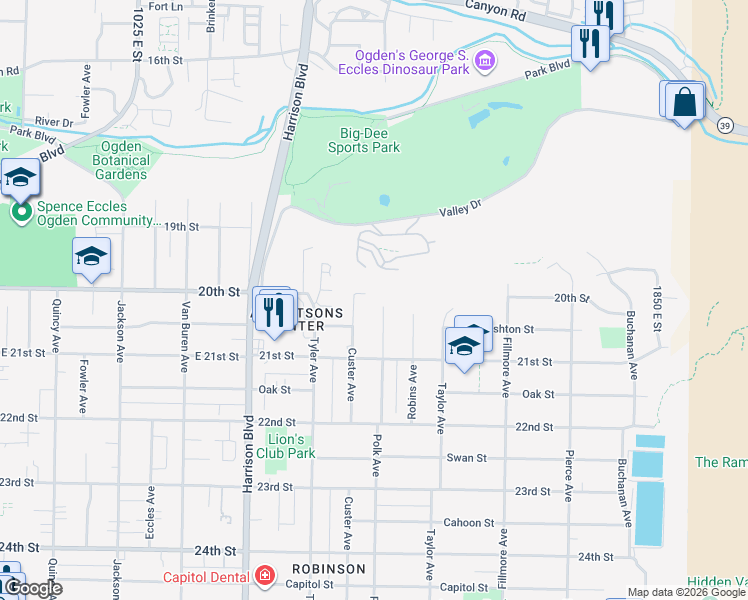 map of restaurants, bars, coffee shops, grocery stores, and more near 2006 Polk Avenue in Ogden