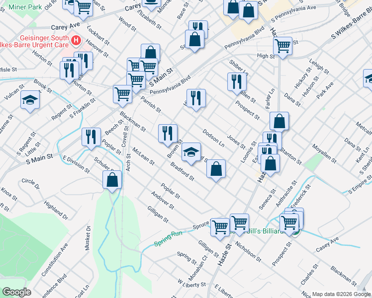 map of restaurants, bars, coffee shops, grocery stores, and more near 63 Holland St in Wilkes-Barre