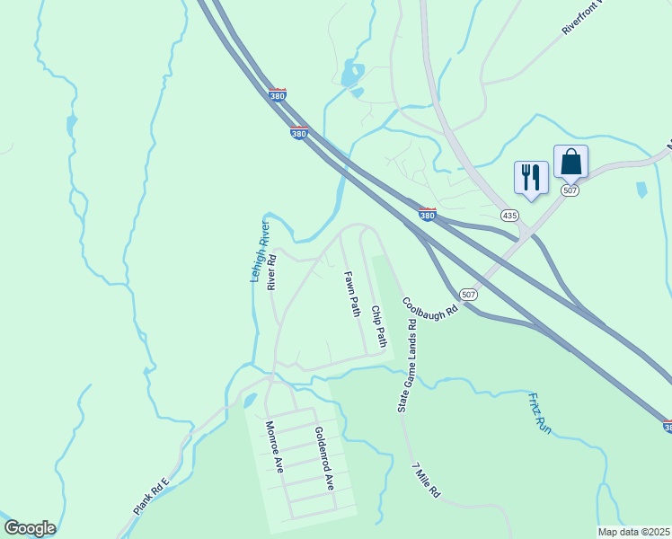 map of restaurants, bars, coffee shops, grocery stores, and more near 1113 Brown Bear Trail in Gouldsboro