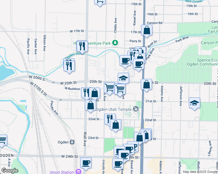 map of restaurants, bars, coffee shops, grocery stores, and more near 2030 Lincoln Avenue in Ogden