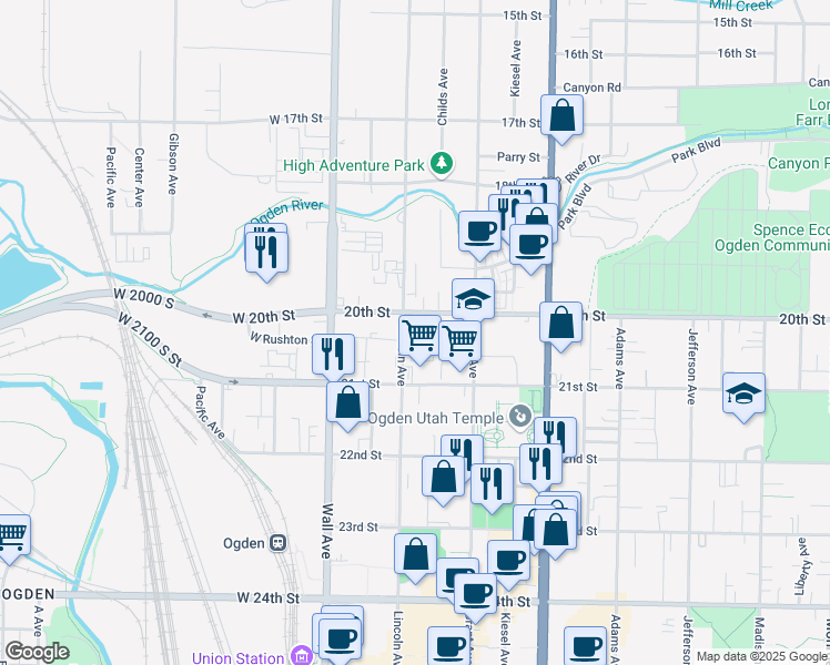 map of restaurants, bars, coffee shops, grocery stores, and more near 2030 Lincoln Avenue in Ogden
