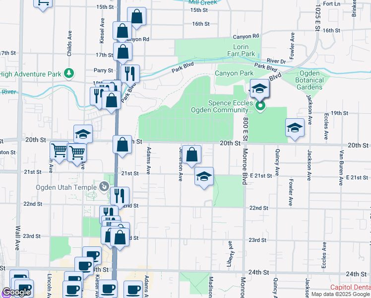 map of restaurants, bars, coffee shops, grocery stores, and more near 2022 Jefferson Avenue in Ogden