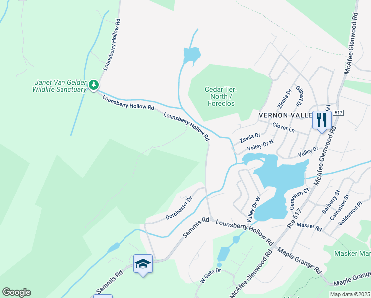 map of restaurants, bars, coffee shops, grocery stores, and more near 94 Lounsberry Hollow Road in Sussex