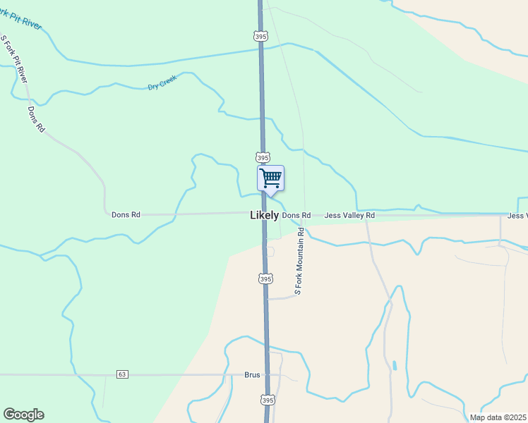 map of restaurants, bars, coffee shops, grocery stores, and more near 3880 U.S. 395 in Likely