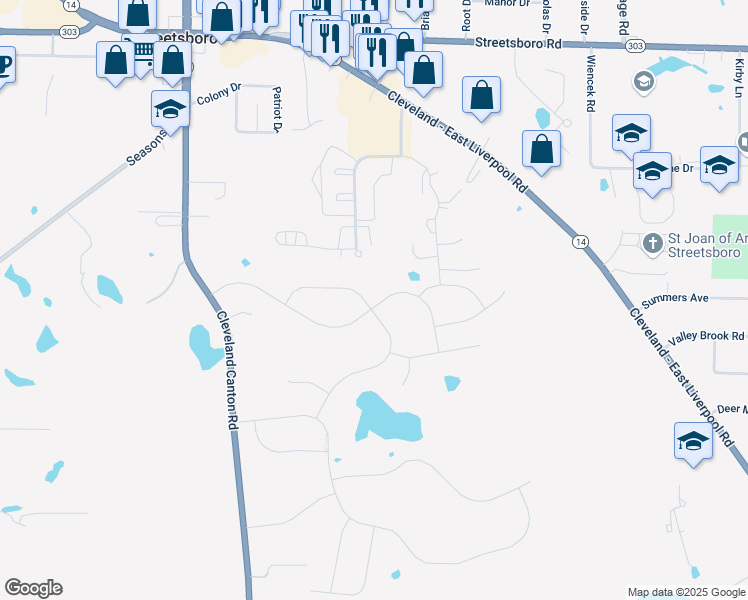 map of restaurants, bars, coffee shops, grocery stores, and more near 8776 Kelly Lane in Streetsboro