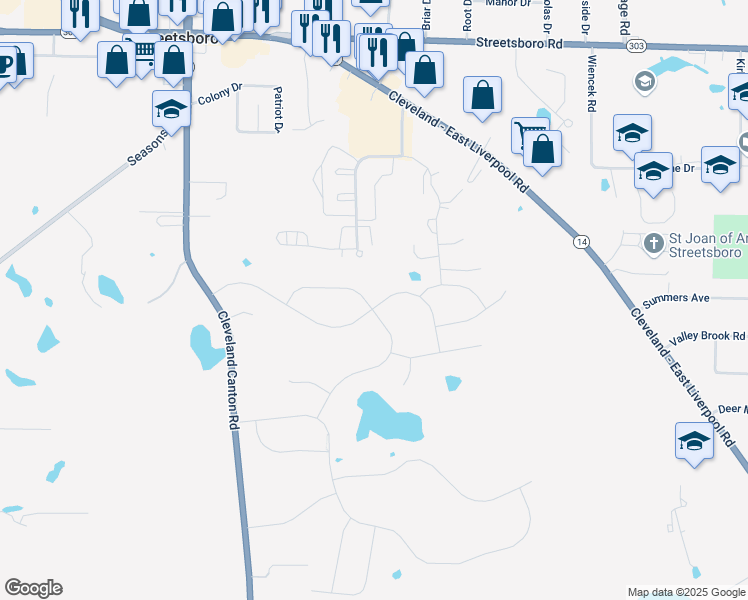 map of restaurants, bars, coffee shops, grocery stores, and more near 8776 Kelly Lane in Streetsboro