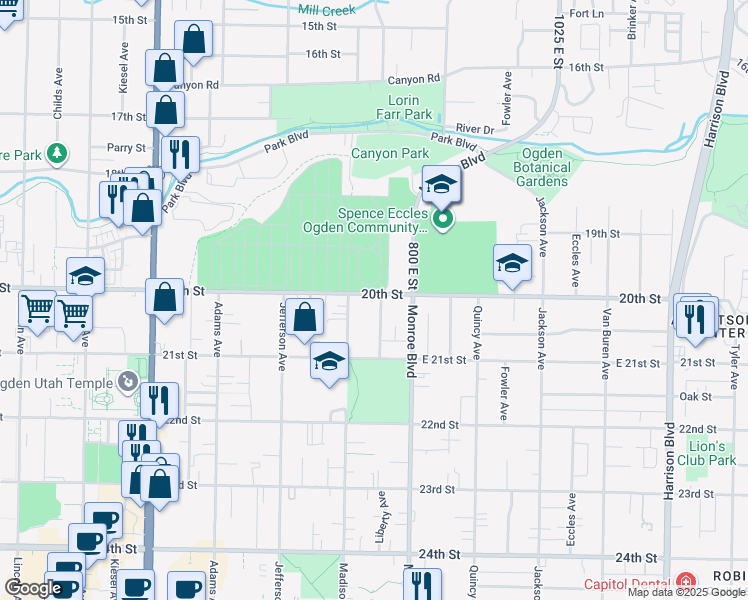 map of restaurants, bars, coffee shops, grocery stores, and more near 2003 Liberty Avenue in Ogden