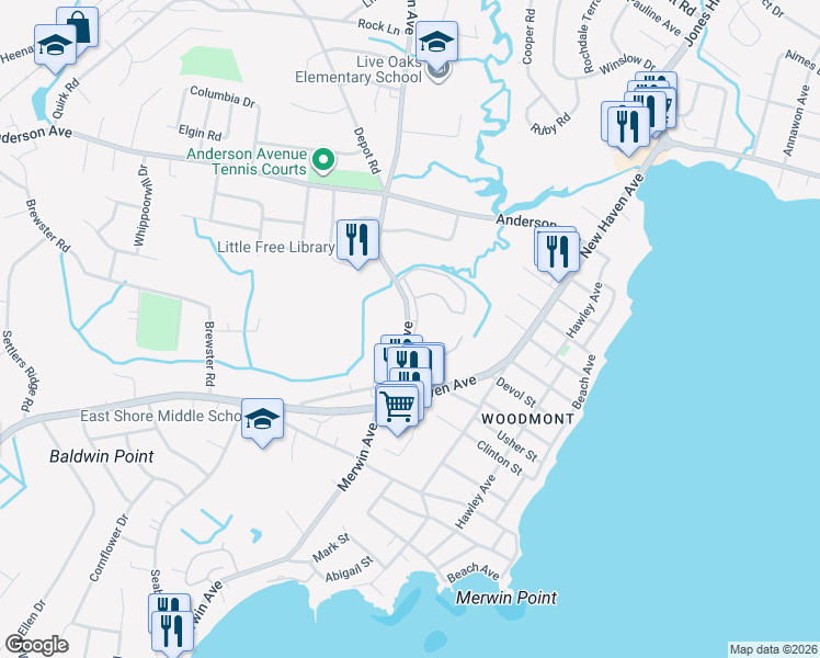 map of restaurants, bars, coffee shops, grocery stores, and more near 188 Penn Common in Milford