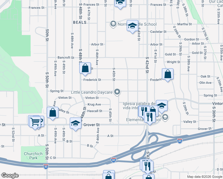 map of restaurants, bars, coffee shops, grocery stores, and more near 4441 Spring Street in Omaha
