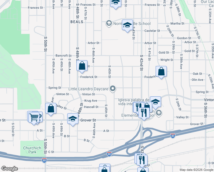 map of restaurants, bars, coffee shops, grocery stores, and more near 4441 Spring Street in Omaha