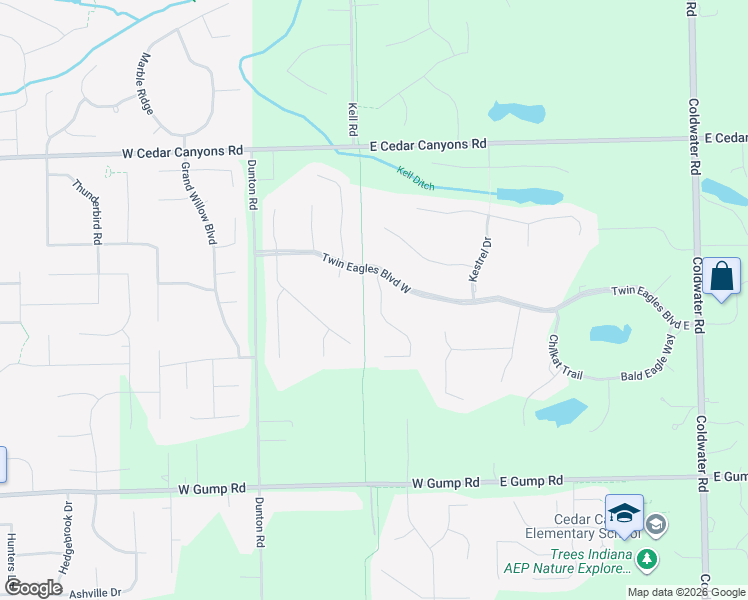 map of restaurants, bars, coffee shops, grocery stores, and more near 15812 Winterberry Court in Huntertown