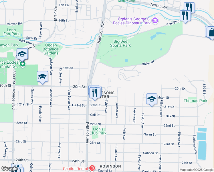 map of restaurants, bars, coffee shops, grocery stores, and more near 1987 South 1300 East in Ogden