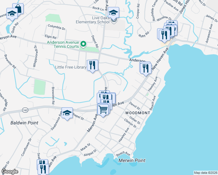 map of restaurants, bars, coffee shops, grocery stores, and more near 188 Penn Common in Milford