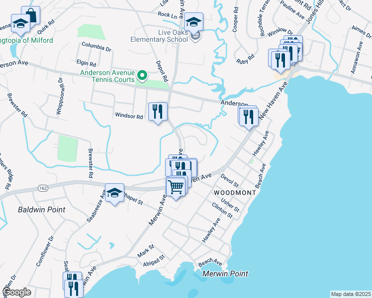 map of restaurants, bars, coffee shops, grocery stores, and more near 188 Penn Common in Milford