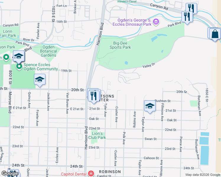 map of restaurants, bars, coffee shops, grocery stores, and more near 1314 East 1990 South in Ogden