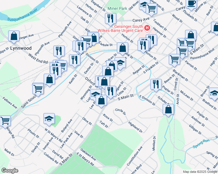 map of restaurants, bars, coffee shops, grocery stores, and more near 37 Lee Park Avenue in Wilkes-Barre