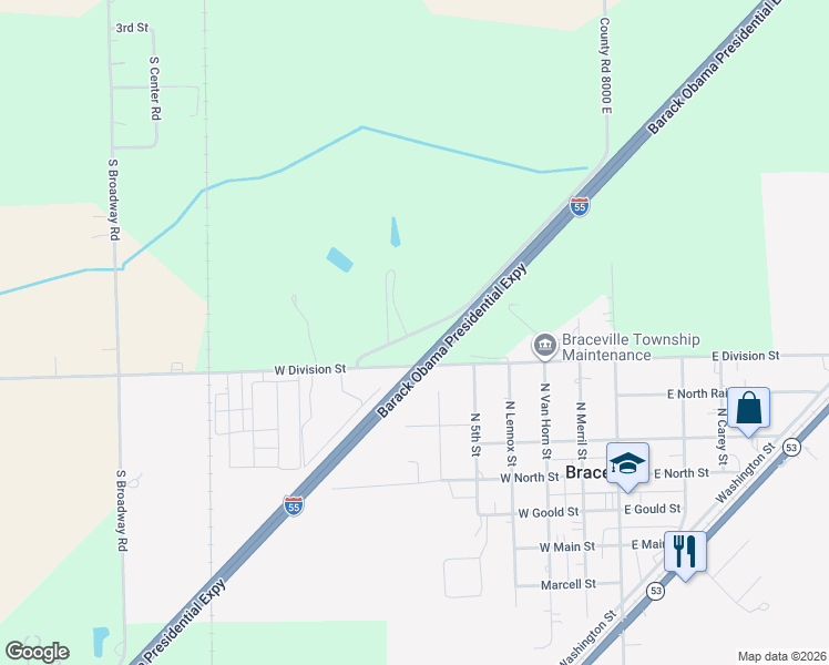 map of restaurants, bars, coffee shops, grocery stores, and more near 699 West Division Street in Braceville