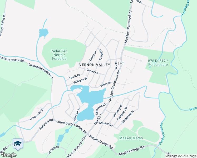 map of restaurants, bars, coffee shops, grocery stores, and more near 5 Nasturtium Avenue in Vernon Township