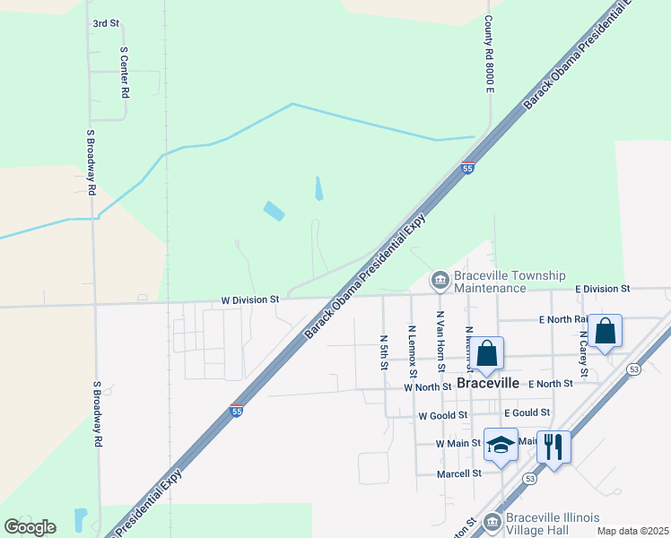 map of restaurants, bars, coffee shops, grocery stores, and more near 699 West Division Street in Braceville