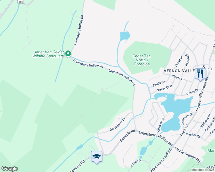 map of restaurants, bars, coffee shops, grocery stores, and more near 94 Lounsberry Hollow Road in Sussex