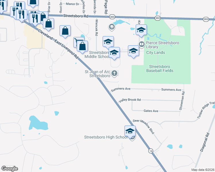 map of restaurants, bars, coffee shops, grocery stores, and more near 8828 Cleveland - East Liverpool Road in Streetsboro