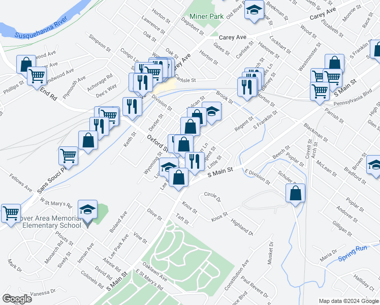 map of restaurants, bars, coffee shops, grocery stores, and more near 37 Lee Park Avenue in Wilkes-Barre