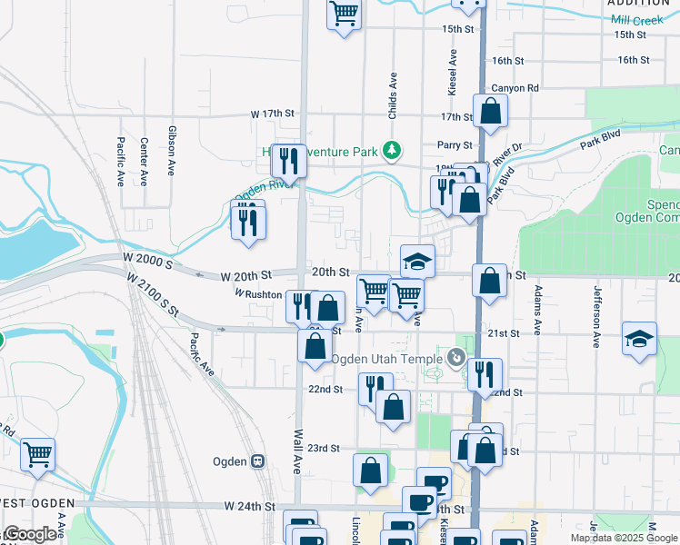 map of restaurants, bars, coffee shops, grocery stores, and more near 165 20th Street in Ogden