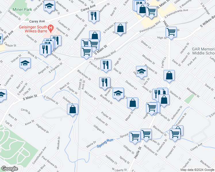 map of restaurants, bars, coffee shops, grocery stores, and more near 23 Holland Street in Wilkes-Barre
