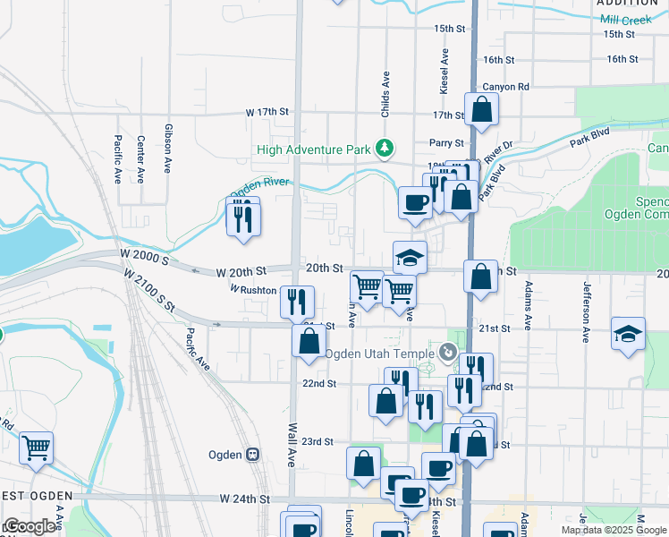 map of restaurants, bars, coffee shops, grocery stores, and more near 165 20th Street in Ogden