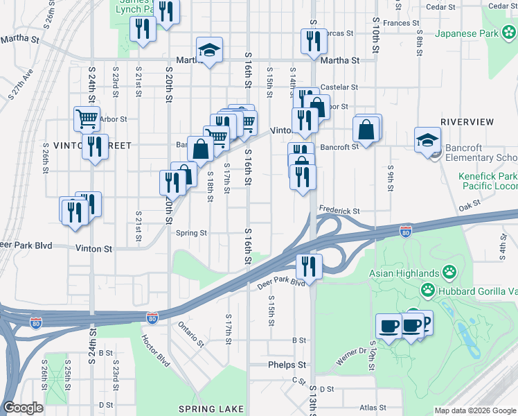 map of restaurants, bars, coffee shops, grocery stores, and more near 3009 South 16th Street in Omaha
