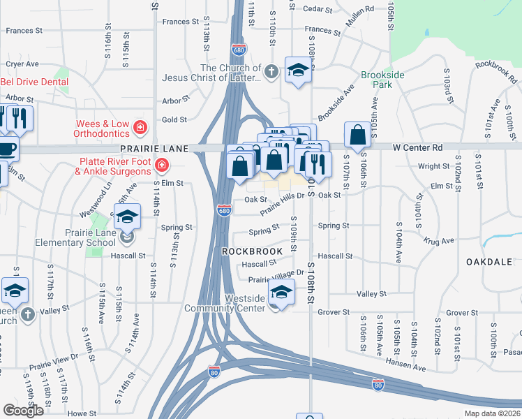 map of restaurants, bars, coffee shops, grocery stores, and more near 2900 South 110th Street in Omaha