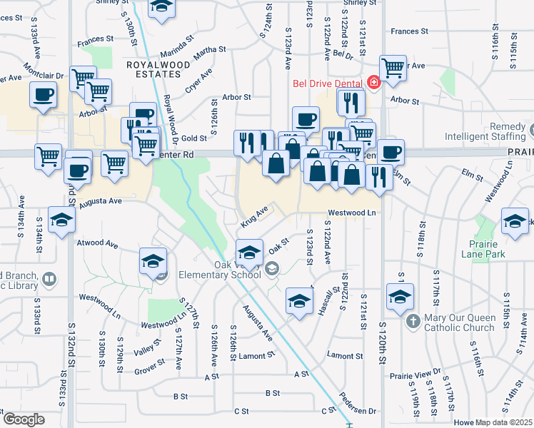 map of restaurants, bars, coffee shops, grocery stores, and more near 2809 South 125th Avenue in Omaha