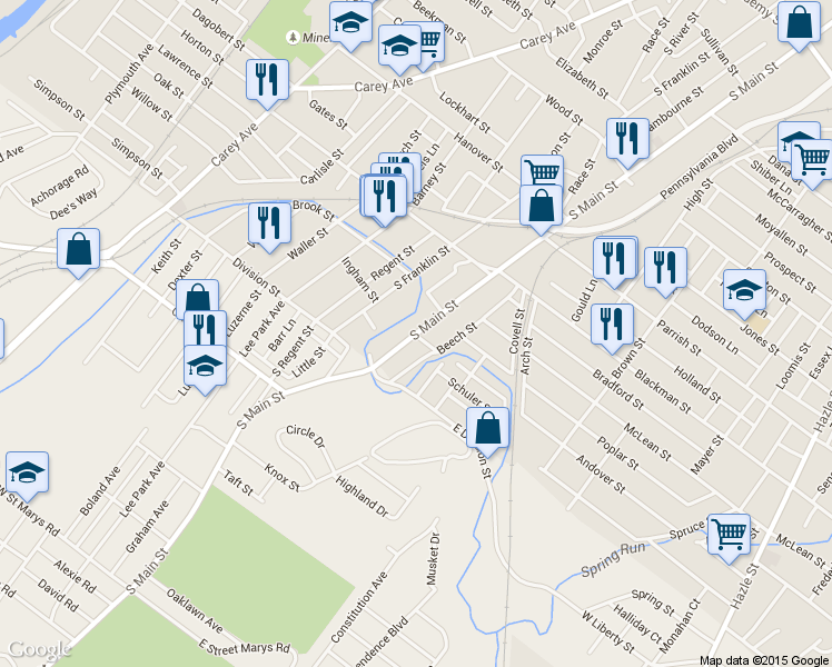 map of restaurants, bars, coffee shops, grocery stores, and more near 867 South Main Street in Wilkes-Barre